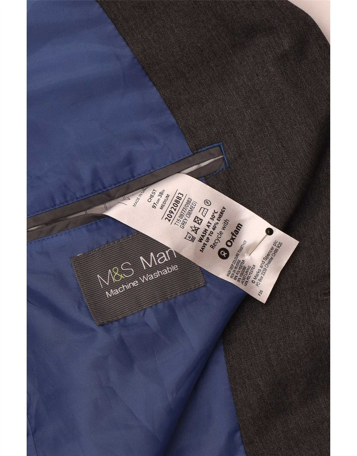 Marks & Spencer Mens 2 Button Blazer Jacket UK 38 Medium Grey Polyester