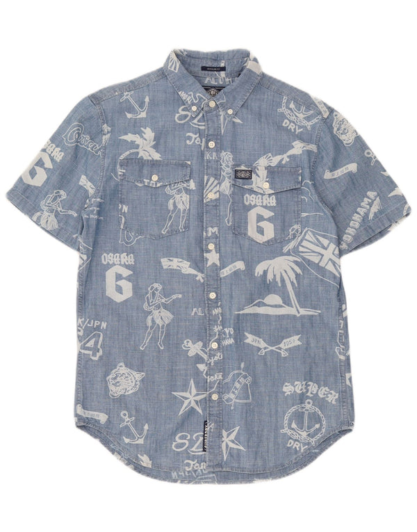 Superdry Mens Regular Fit Graphic Short Sleeve Shirt Small Blue Cotton