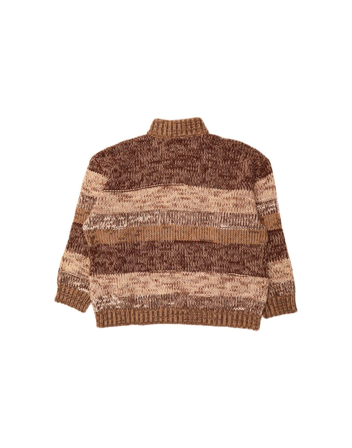 VINTAGE Mens Zip Neck Jumper Sweater XL Brown Colourblock Vintage Vintage and Second-Hand Vintage from Messina Hembry 
