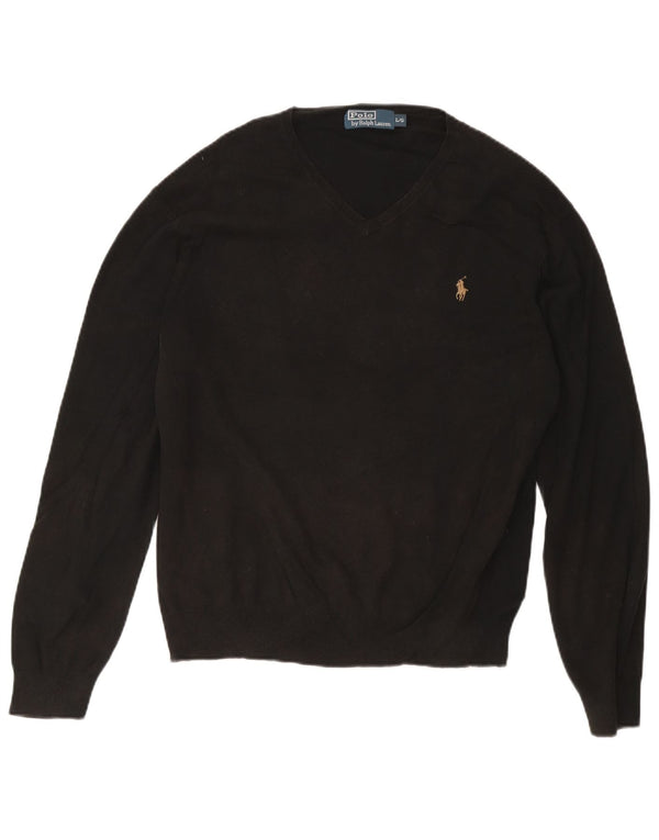 Polo Ralph Lauren Mens V-Neck Jumper Sweater Large Black Cotton