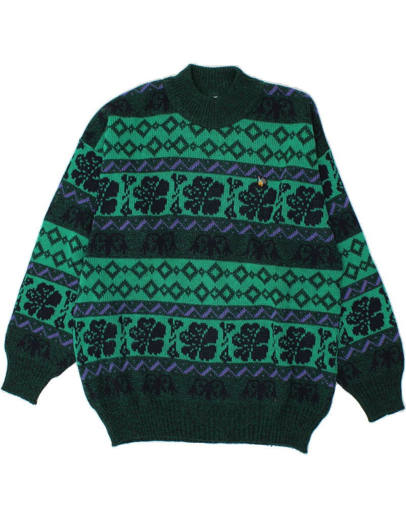 VINTAGE Mens Turtle Neck Jumper Sweater Large Green Fair Isle | Vintage Vintage | Thrift | Second-Hand Vintage | Used Clothing | Messina Hembry 