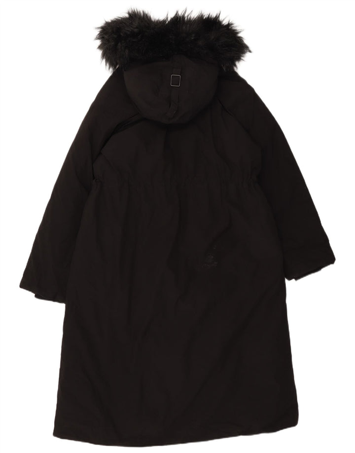 ZARA Womens Hooded Oversized Overcoat UK 6 XS Black Nylon