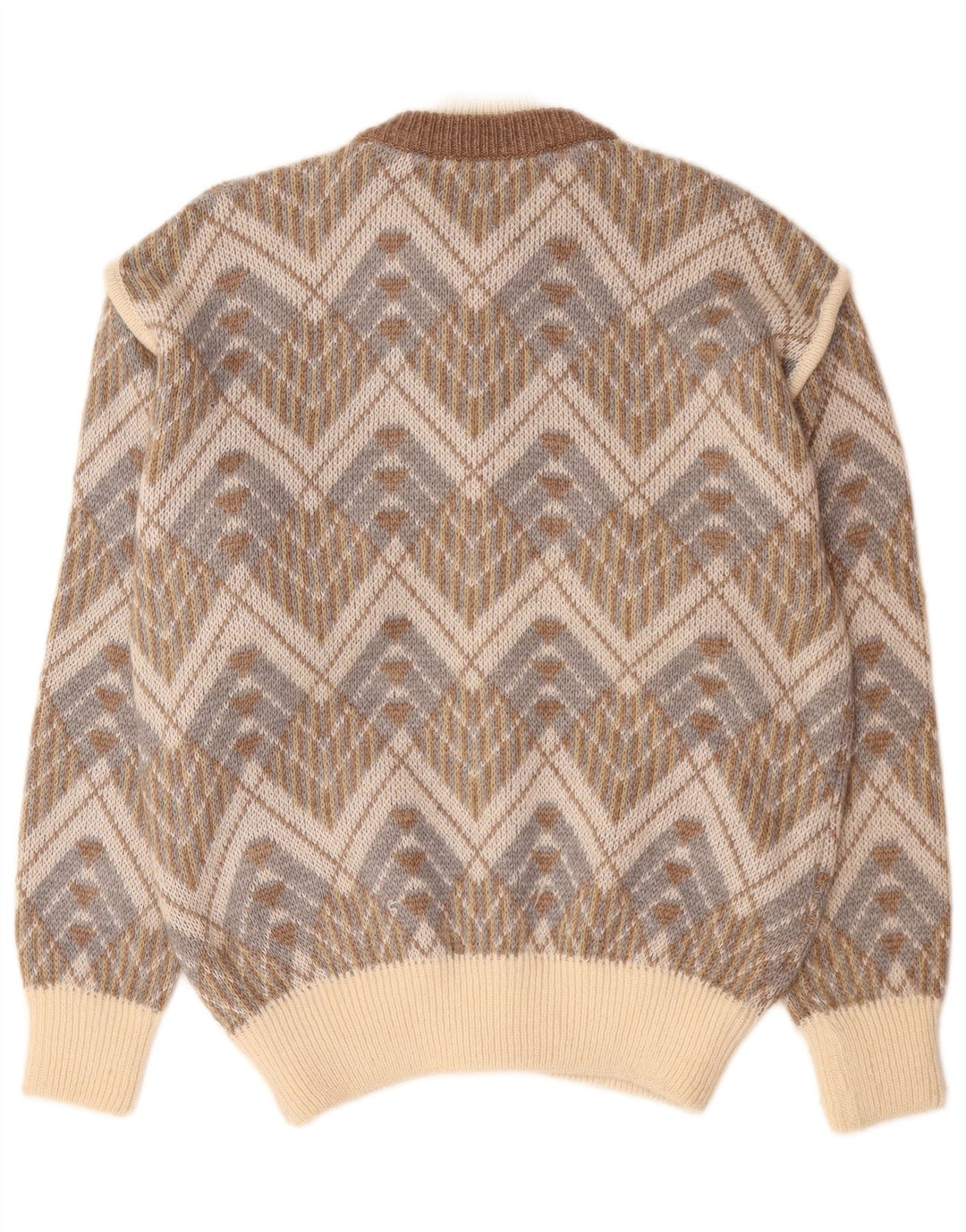 Vintage Mens Cardigan Sweater Large Beige Geometric
