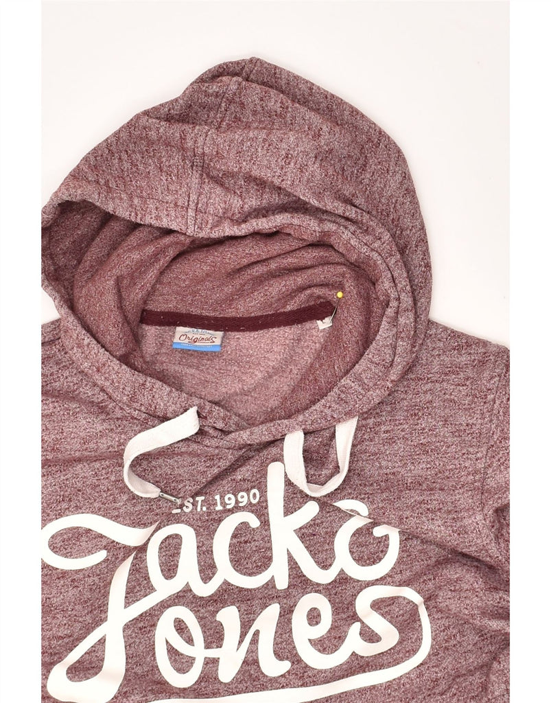 JACK & JONES Mens Graphic Hoodie Jumper Large Maroon Flecked Cotton | Vintage Jack & Jones | Thrift | Second-Hand Jack & Jones | Used Clothing | Messina Hembry 