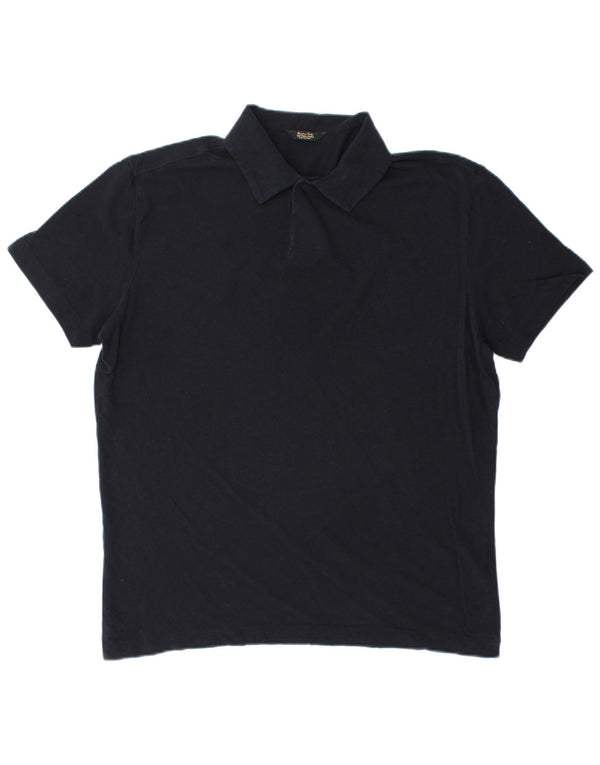 Massimo Dutti Mens Polo Shirt Medium Navy Blue Cotton