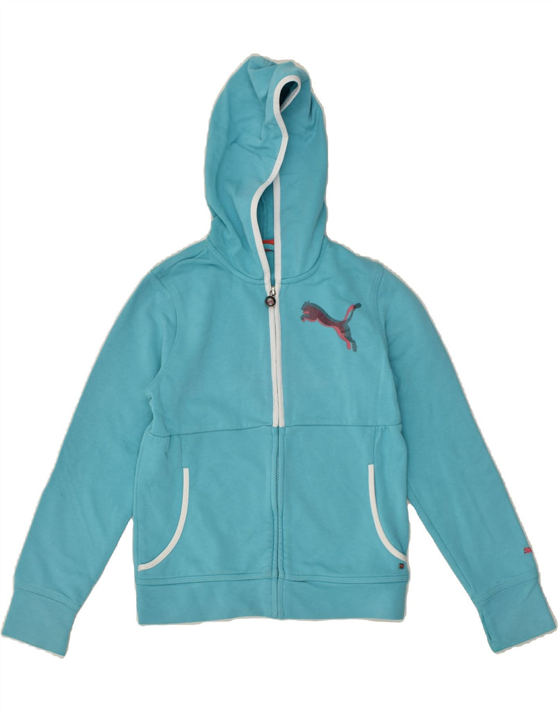 PUMA Girls Zip Hoodie Sweater 11-12 Years Large Blue Polyester | Vintage Puma | Thrift | Second-Hand Puma | Used Clothing | Messina Hembry 