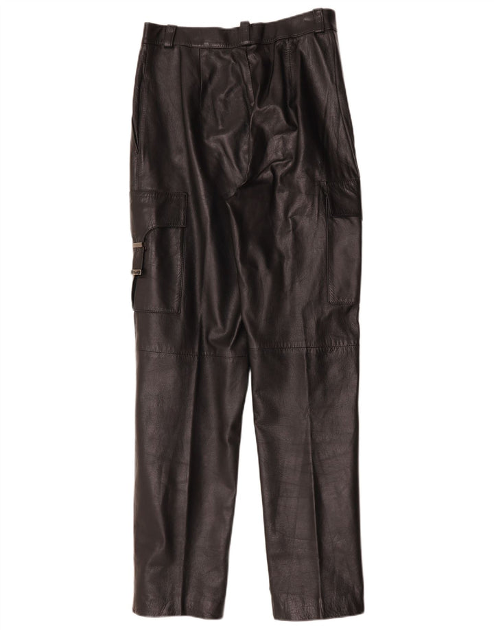 FLORENTIA Womens Straight Leather Cargo Trousers IT 44 Medium W28 L31 Black