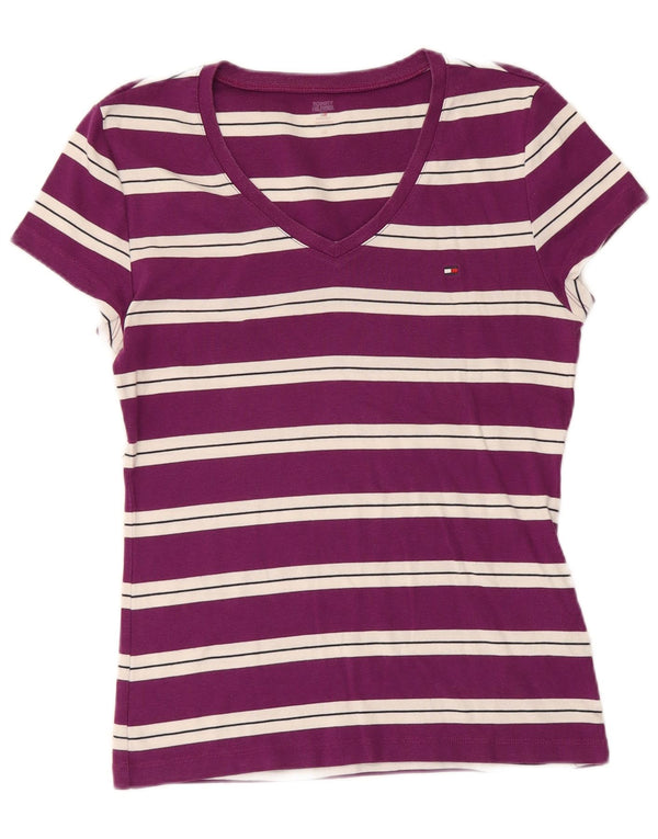 Tommy Hilfiger Womens T-Shirt Top UK 14 Large Purple Striped Cotton