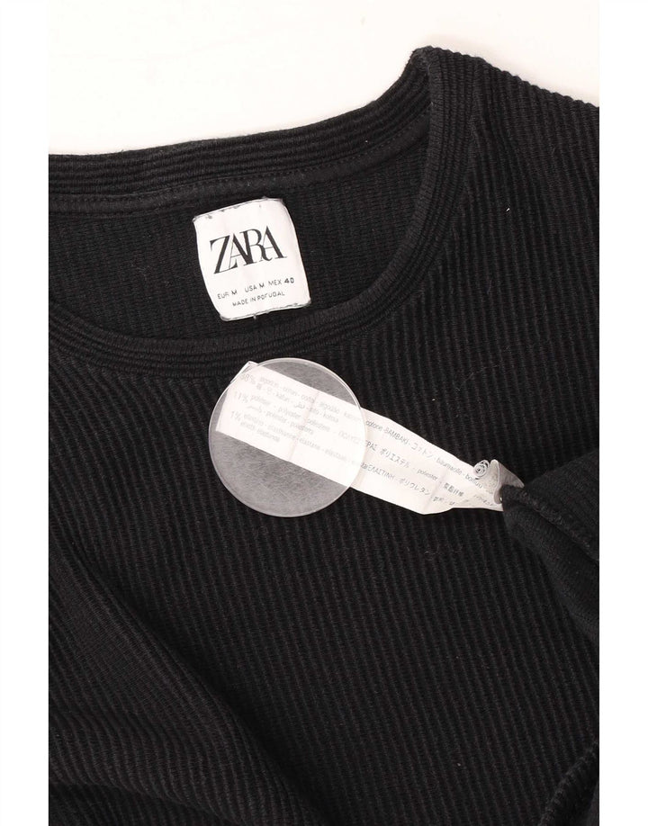 Zara Mens Top Long Sleeve Medium Black Cotton