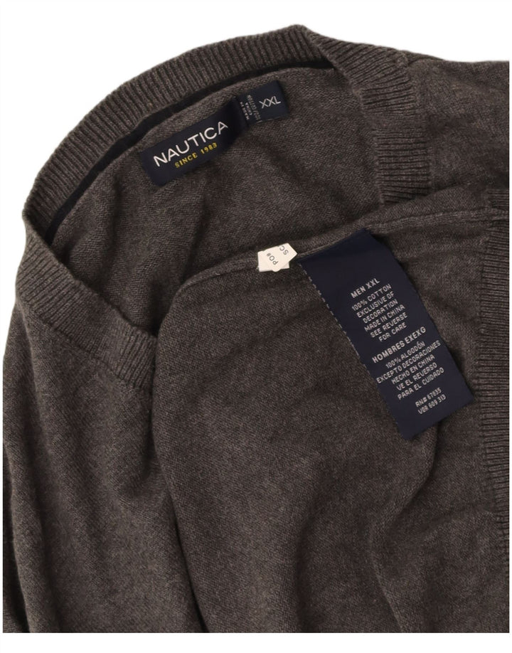 NAUTICA Mens V-Neck Jumper Sweater 2XL Grey Cotton