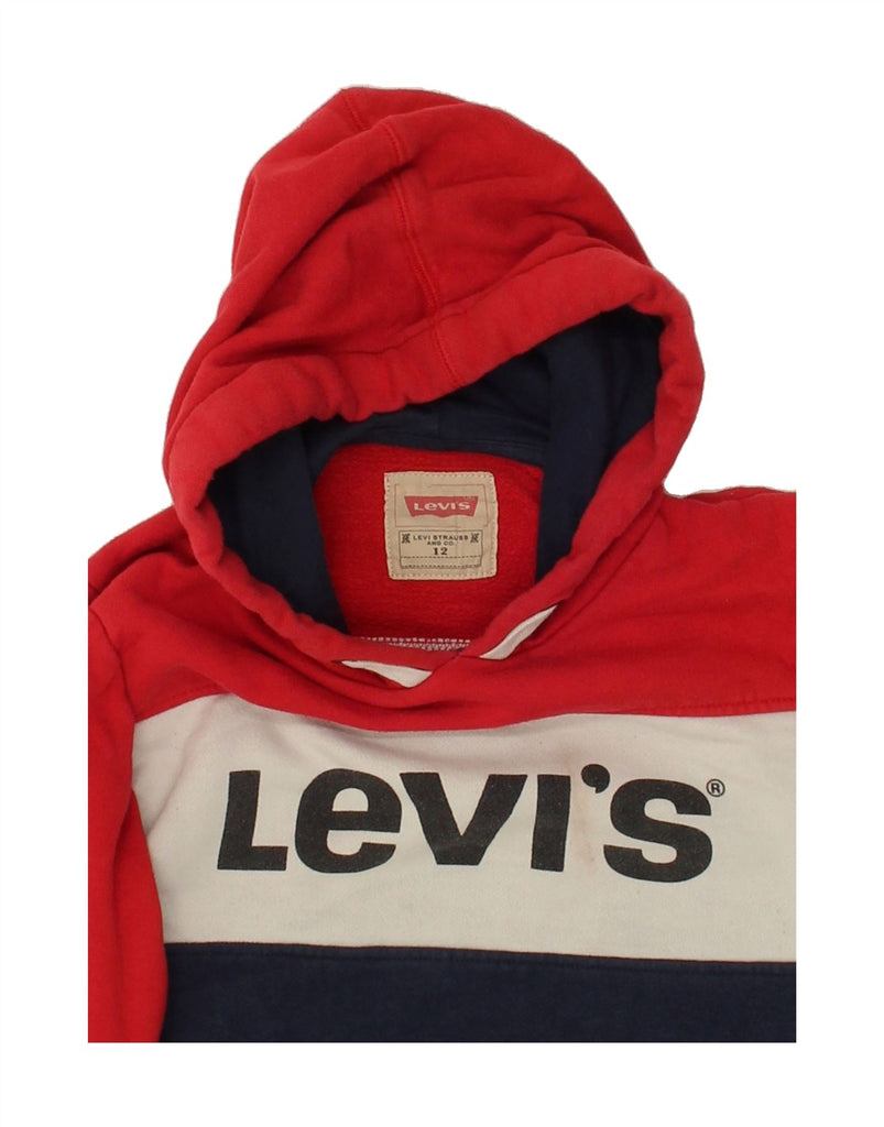 LEVI'S Boys Graphic Hoodie Jumper 11-12 Years Red Colourblock Cotton Vintage Levi's and Second-Hand Levi's from Messina Hembry 