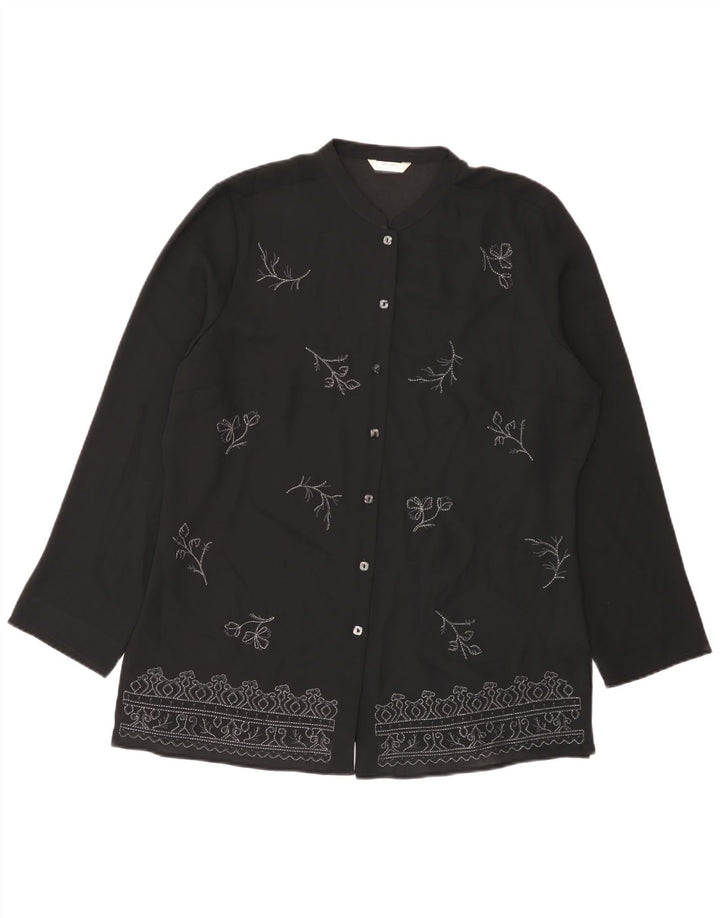 Marks & Spencer Womens Shirt Blouse UK 14 Large Black Floral