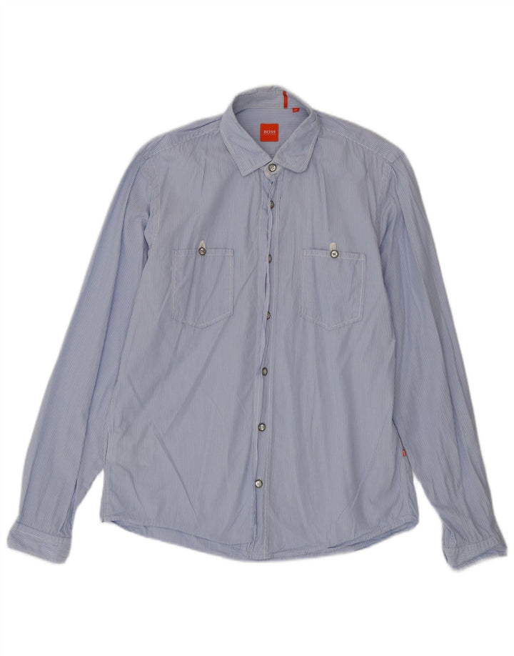 Hugo Boss Mens Shirt Medium Blue Pinstripe Cotton