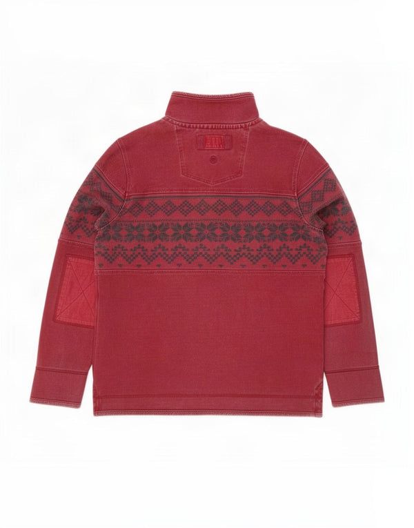 Fat Face Mens Zip Neck Sweatshirt Jumper Large Burgundy Fair Isle Cotton
