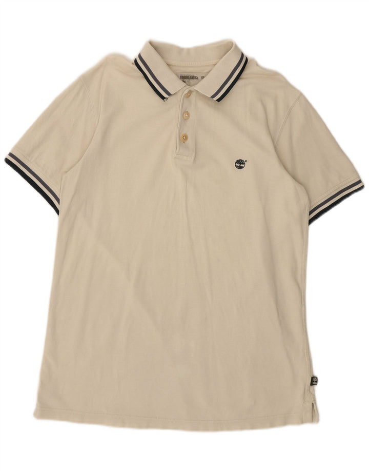 Timberland Mens Regular Fit Polo Shirt Medium Off White Cotton