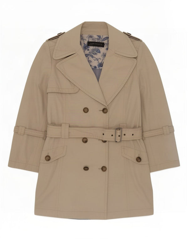 Zara Womens 3/4 Sleeve Trench Coat UK 14 Large Beige Cotton
