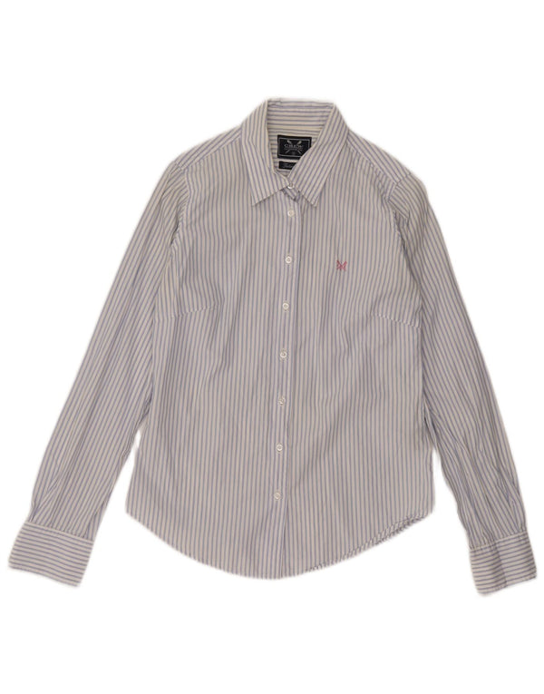 CREW CLOTHING Womens Tailored Fit Shirt UK 8 Small  White Pinstripe Cotton