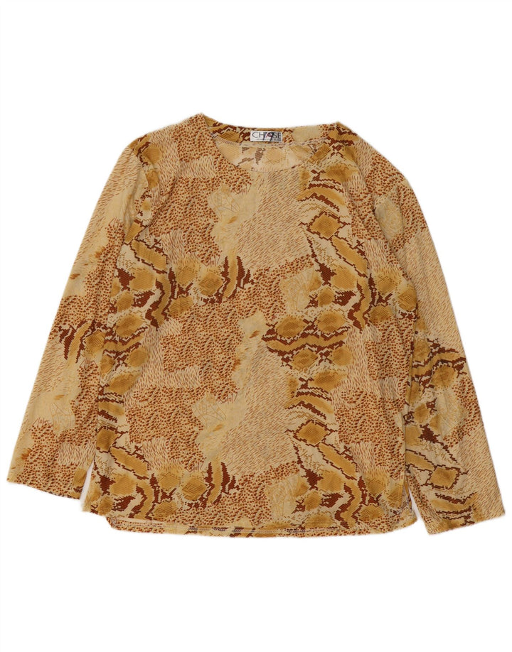 VINTAGE Womens Long Sleeve Blouse Top UK 18 XL Beige Animal Print Cotton