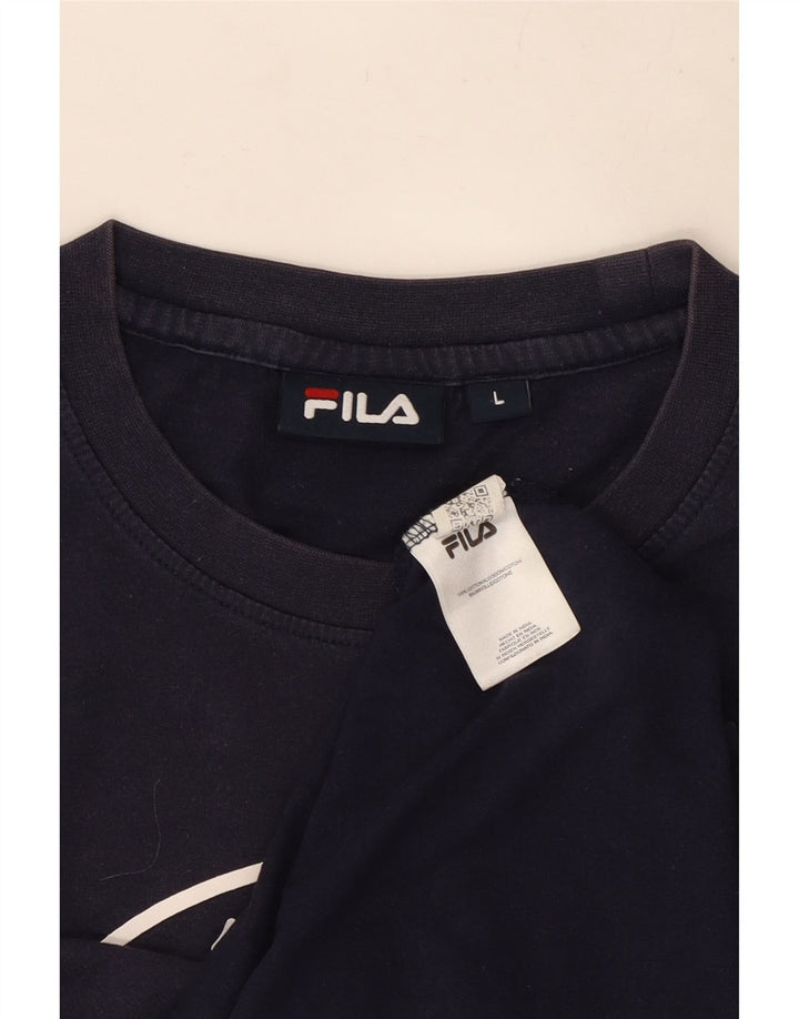 Fila Mens Graphic T-Shirt Top Large Navy Blue Cotton