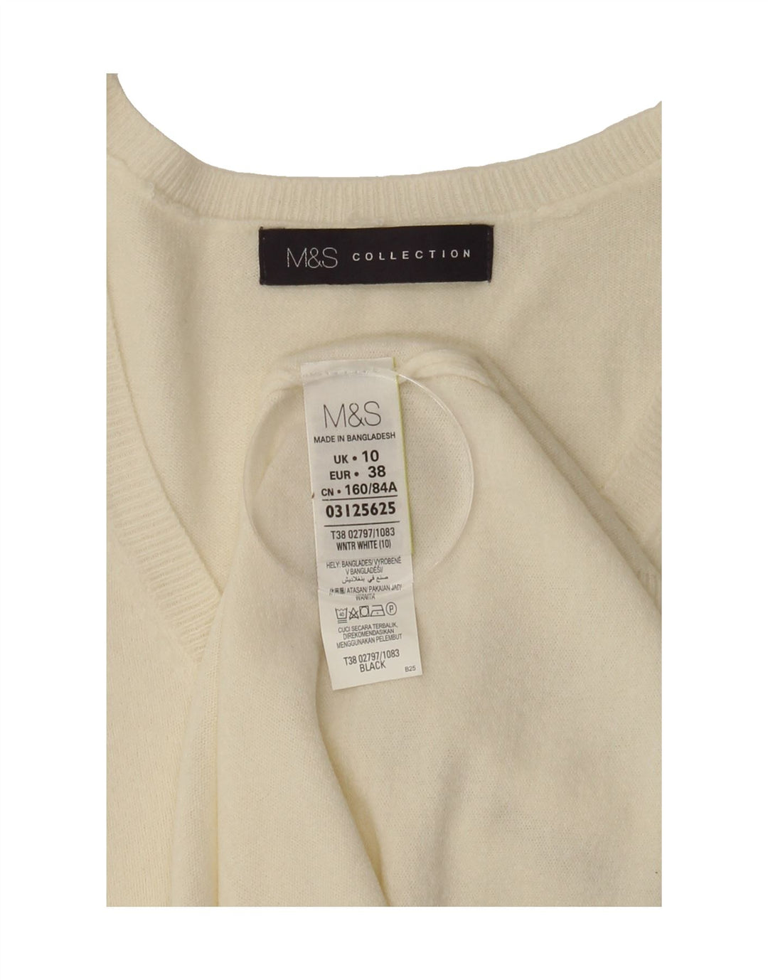 MARKS & SPENCER Womens V-Neck Jumper Sweater UK 10 Small Off White Acrylic Vintage Marks & Spencer and Second-Hand Marks & Spencer from Messina Hembry 