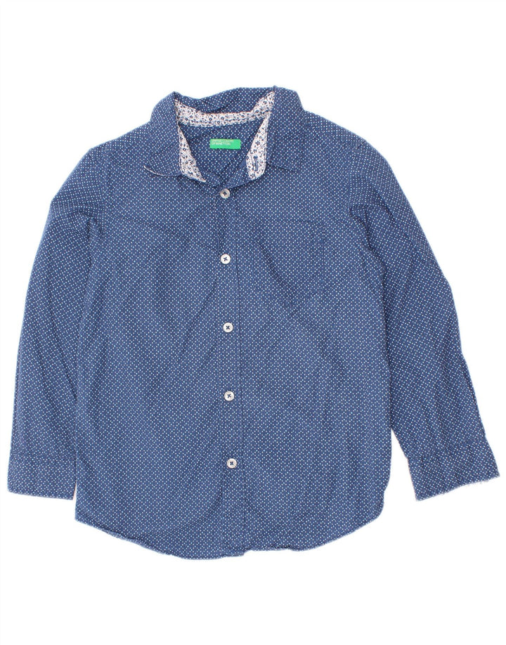 Benetton Boys Shirt 4-5 Years XS Blue Spotted Cotton