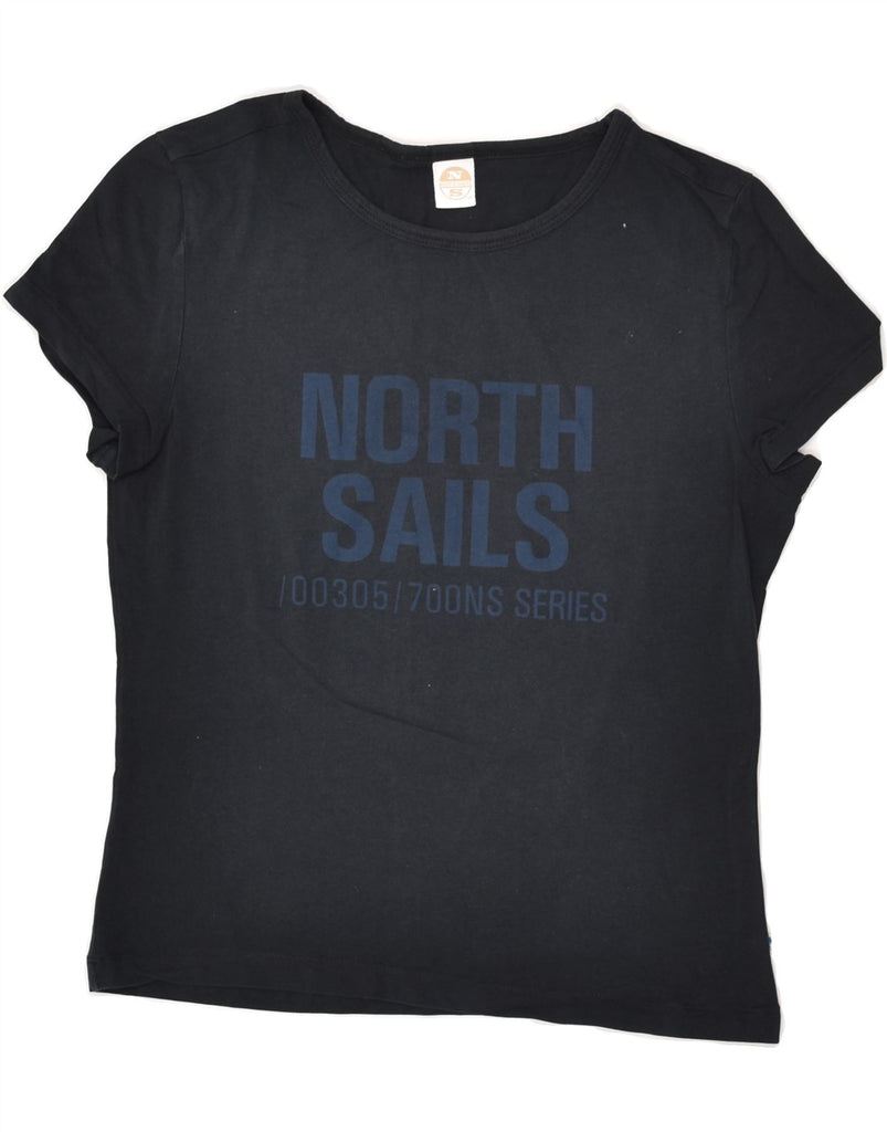 NORTH SAILS Womens Graphic T-Shirt Top UK 10 Small Navy Blue Cotton | Vintage North Sails | Thrift | Second-Hand North Sails | Used Clothing | Messina Hembry 