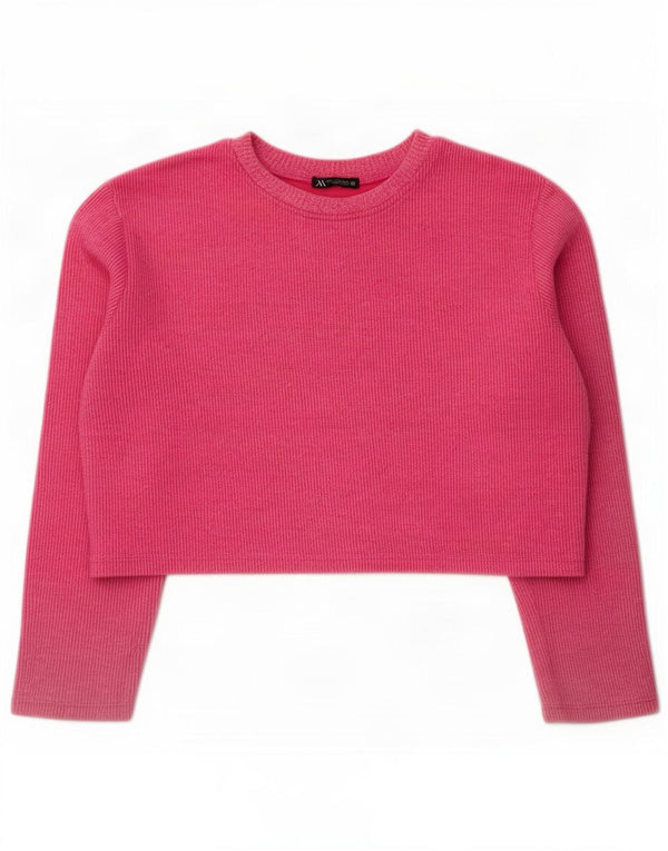 Zara Womens Crop Oversized Top Long Sleeve UK 10 Small Pink Cotton