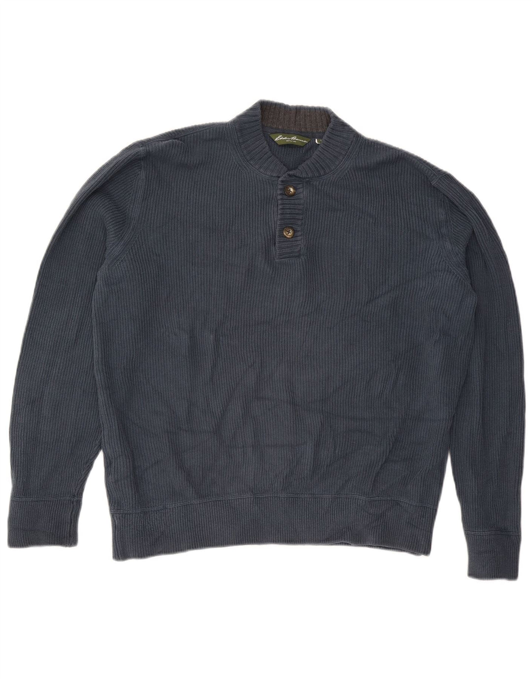 EDDIE BAUER Mens Crew Neck Jumper Sweater Large Navy Blue Cotton