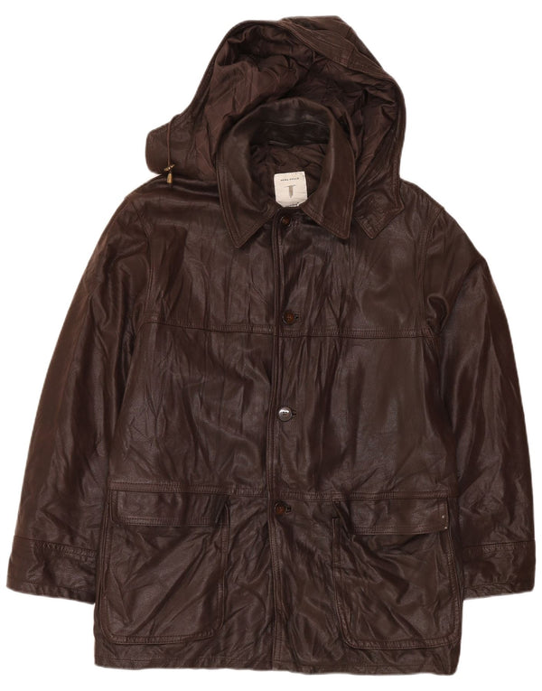 Conbipel Mens Hooded Leather Coat IT 48 Medium Brown Leather