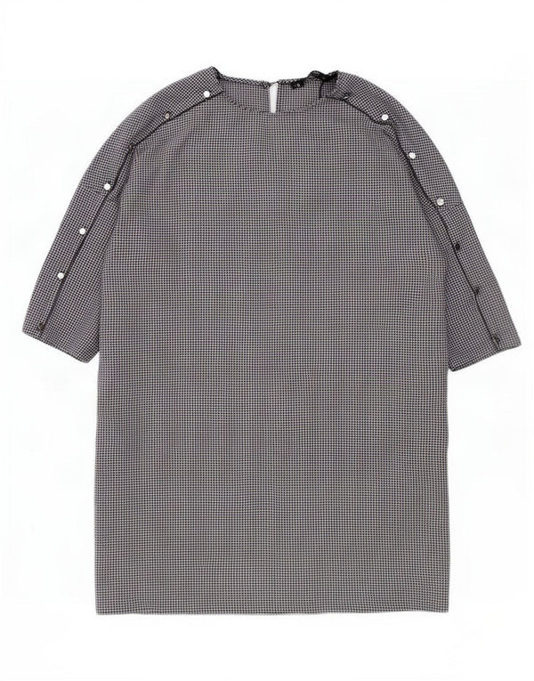 Zara Womens 3/4 Sleeve Shift Dress UK 16 Large Black Houndstooth Polyester
