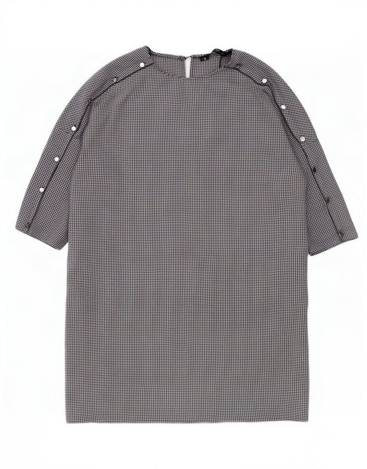 Zara Womens 3/4 Sleeve Shift Dress UK 16 Large Black Houndstooth Polyester