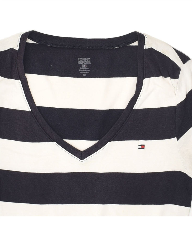 TOMMY HILFIGER Womens T-Shirt Top UK 10 Small Navy Blue Striped Cotton | Vintage Tommy Hilfiger | Thrift | Second-Hand Tommy Hilfiger | Used Clothing | Messina Hembry 