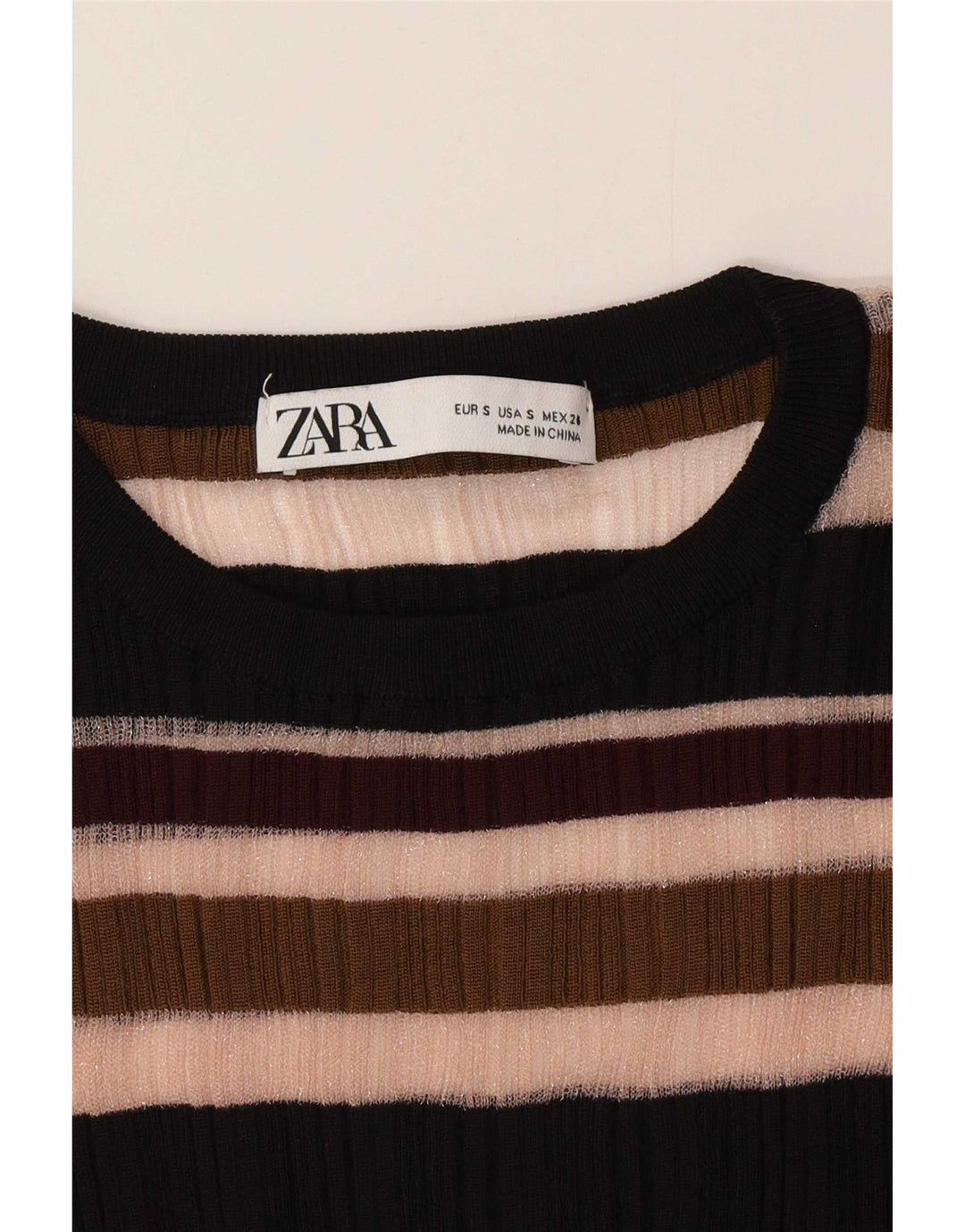 Zara Womens See Through Top Long Sleeve UK 8 Small Multicoloured Striped