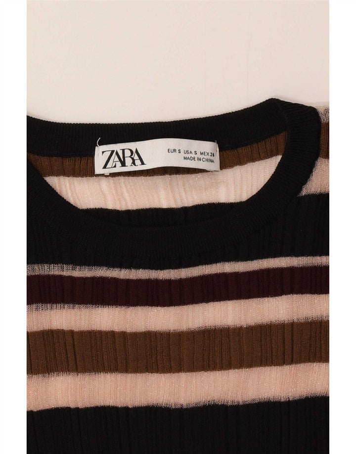 Zara Womens See Through Top Long Sleeve UK 8 Small Multicoloured Striped
