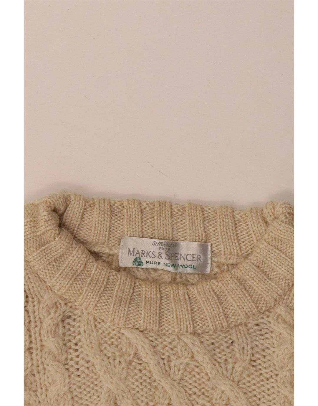 Marks & Spencer Mens Crew Neck Jumper Sweater 2XL Beige Wool