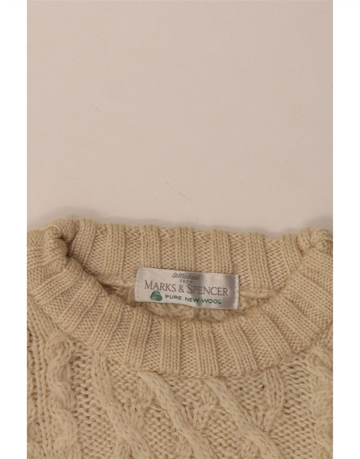 Marks & Spencer Mens Crew Neck Jumper Sweater 2XL Beige Wool