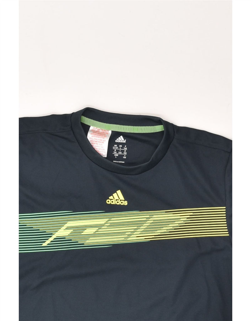 ADIDAS Boys T-Shirt Top 13-14 Years Navy Blue Polyester | Vintage Adidas | Thrift | Second-Hand Adidas | Used Clothing | Messina Hembry 