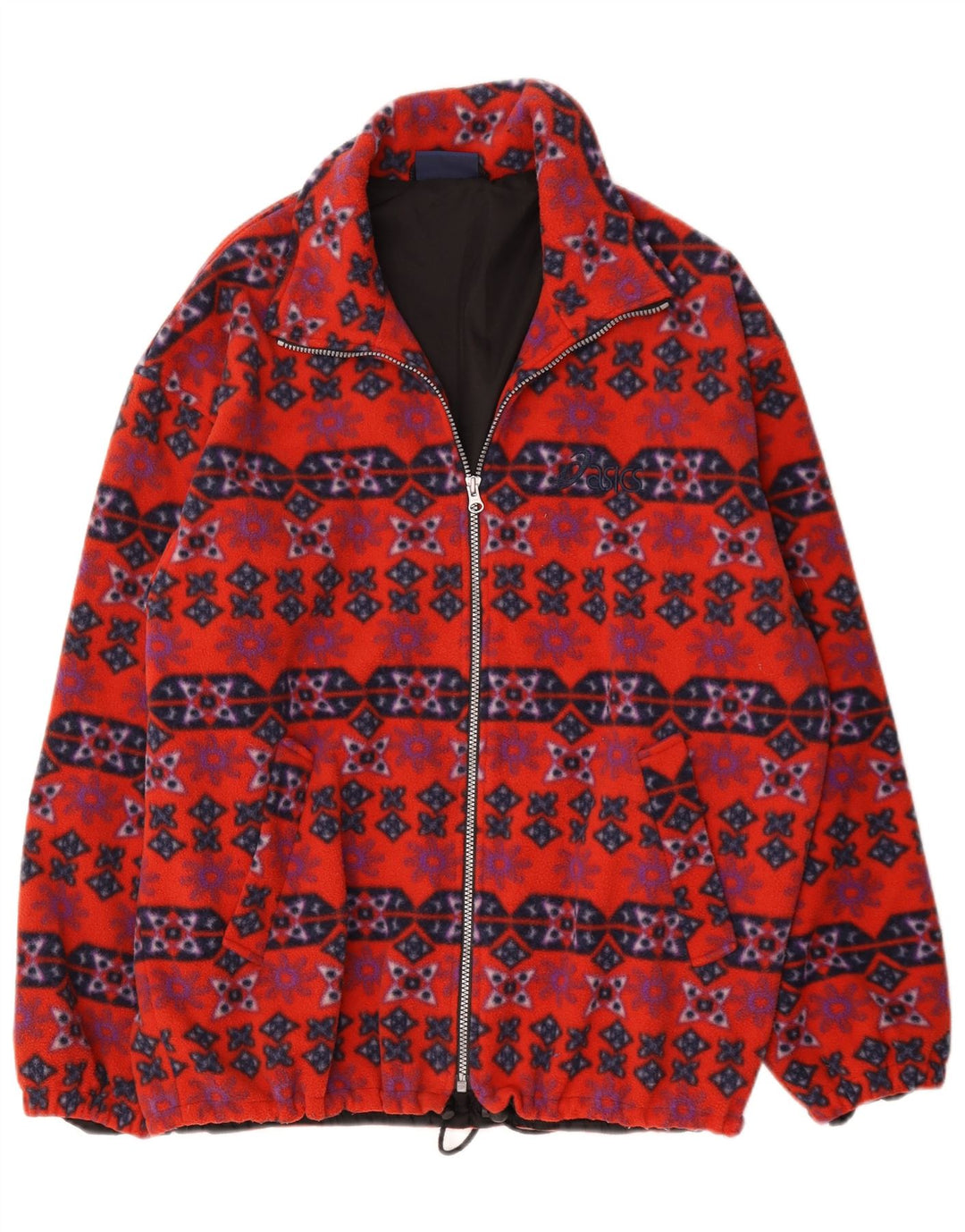 Asics Mens Fleece Jacket UK 40 Large Red Geometric Polyester