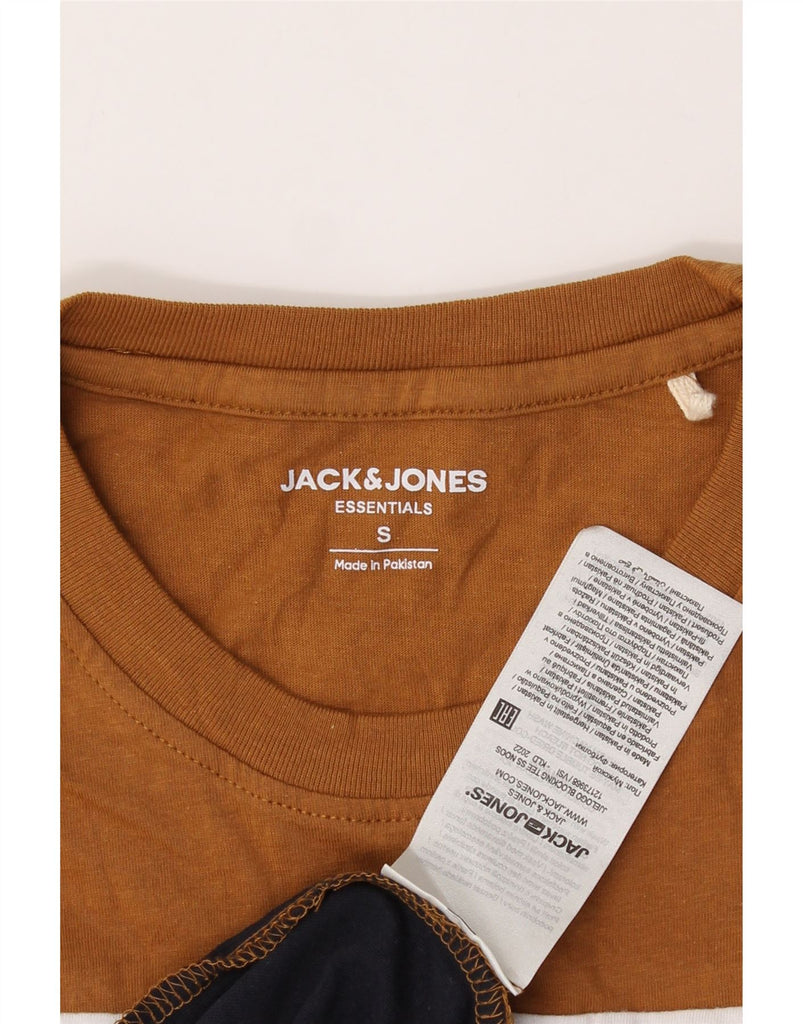 JACK & JONES Mens Graphic T-Shirt Top Small Brown Colourblock Cotton Vintage Jack & Jones and Second-Hand Jack & Jones from Messina Hembry 