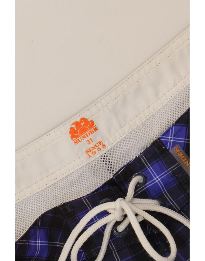 SUNDEK Mens Swimming Shorts Medium  Blue Check Polyester Vintage Sundek and Second-Hand Sundek from Messina Hembry 