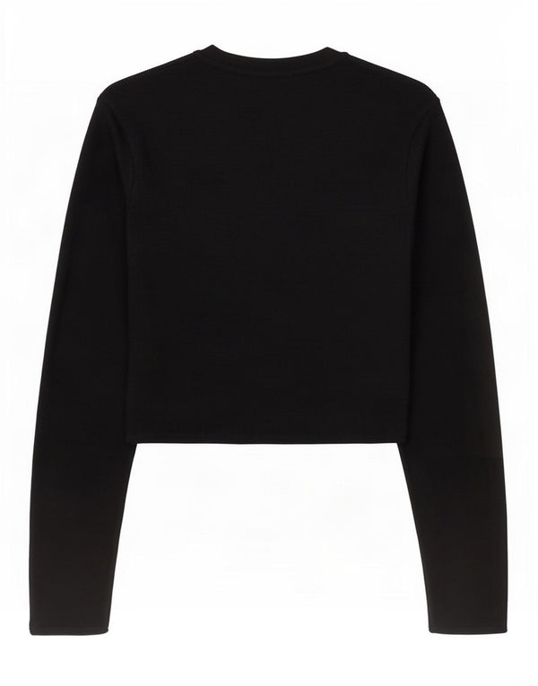 Zara Womens Crop Top Long Sleeve UK 8 Small Black Viscose