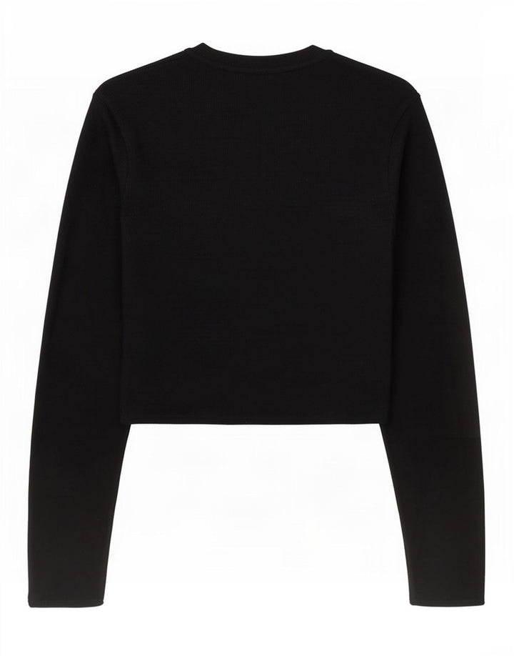 Zara Womens Crop Top Long Sleeve UK 8 Small Black Viscose