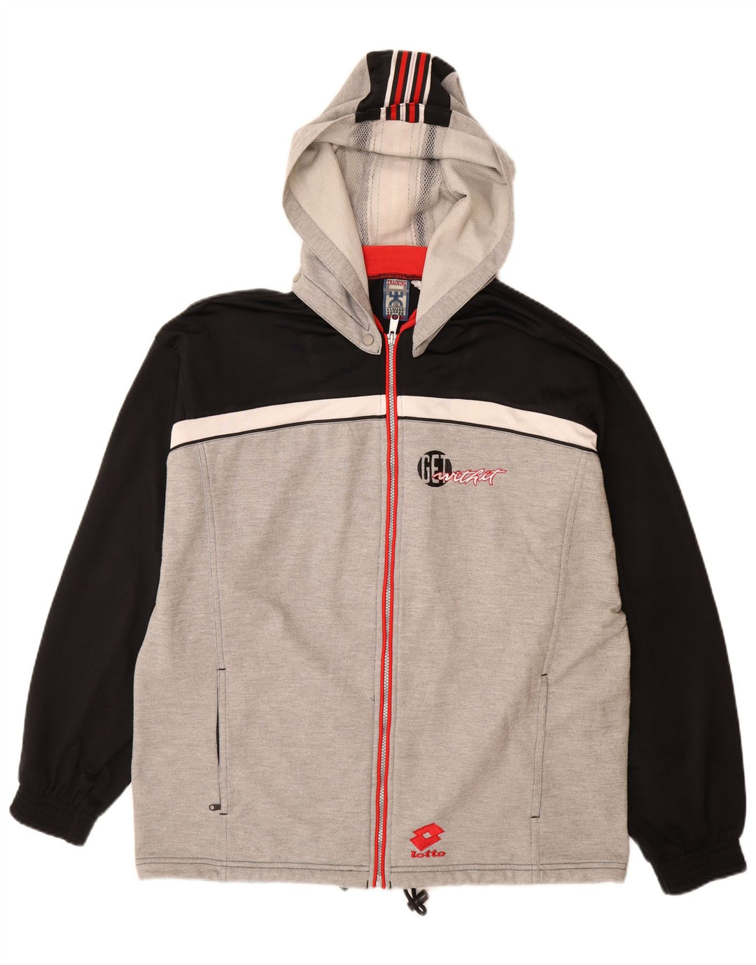 LOTTO Mens Graphic Hooded Tracksuit Top Jacket Large Grey Colourblock