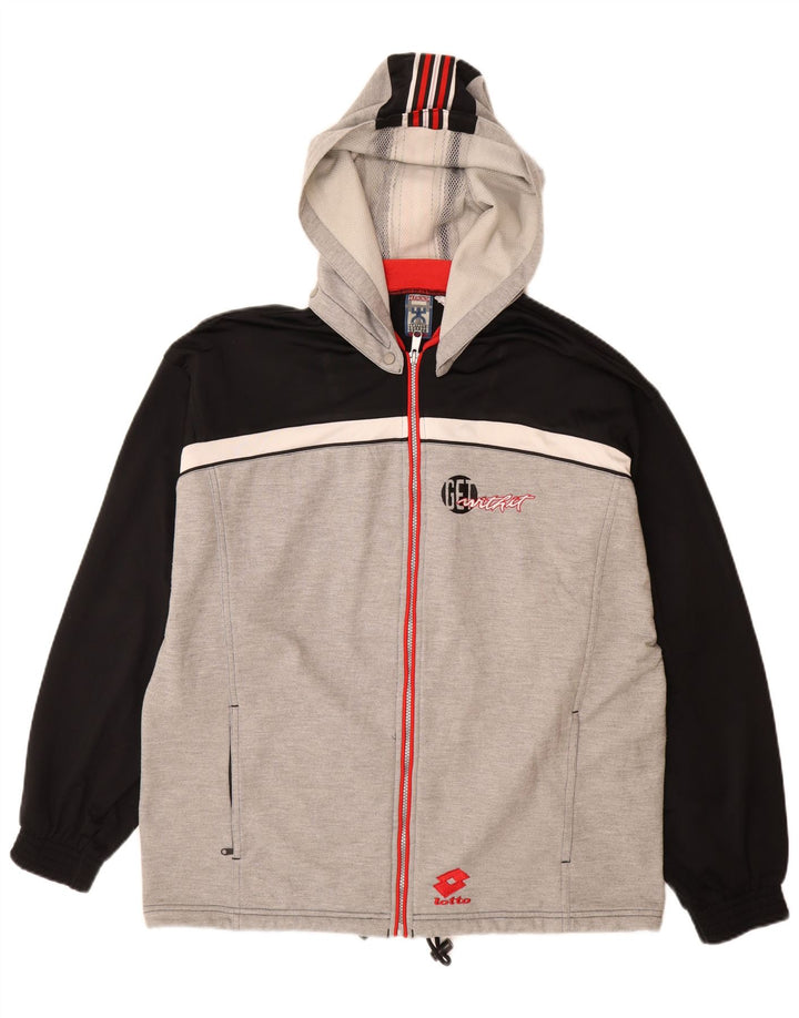LOTTO Mens Graphic Hooded Tracksuit Top Jacket Large Grey Colourblock