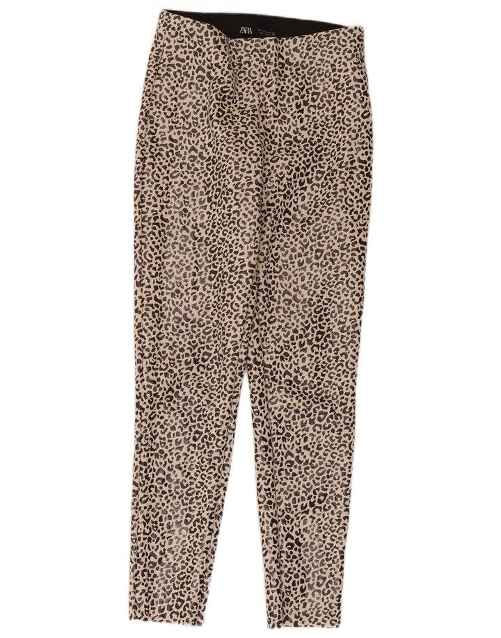 Zara Womens Leggings UK 8 Small  Beige Animal Print