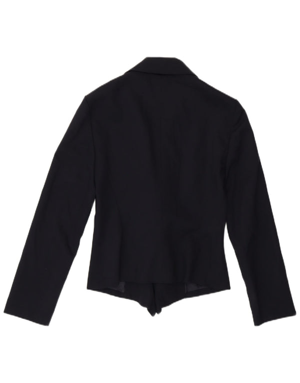 Vintage Womens Crop Blazer Jacket IT 42 Medium Navy Blue Wool