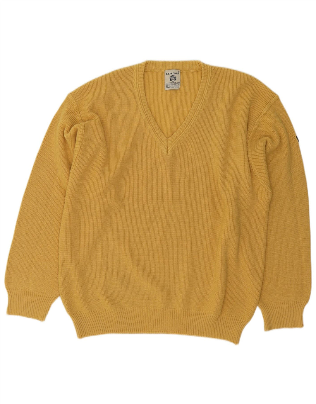 Explorer Mens V-Neck Jumper Sweater IT 50 Medium Yellow Wool