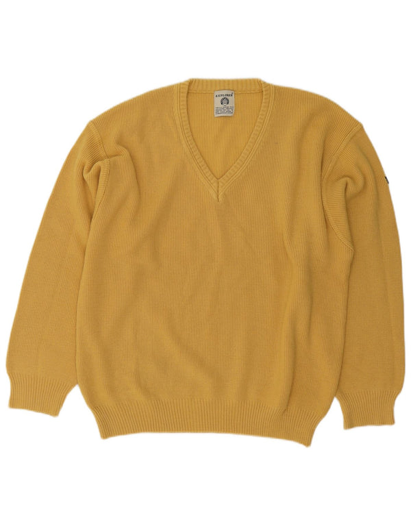 Explorer Mens V-Neck Jumper Sweater IT 50 Medium Yellow Wool