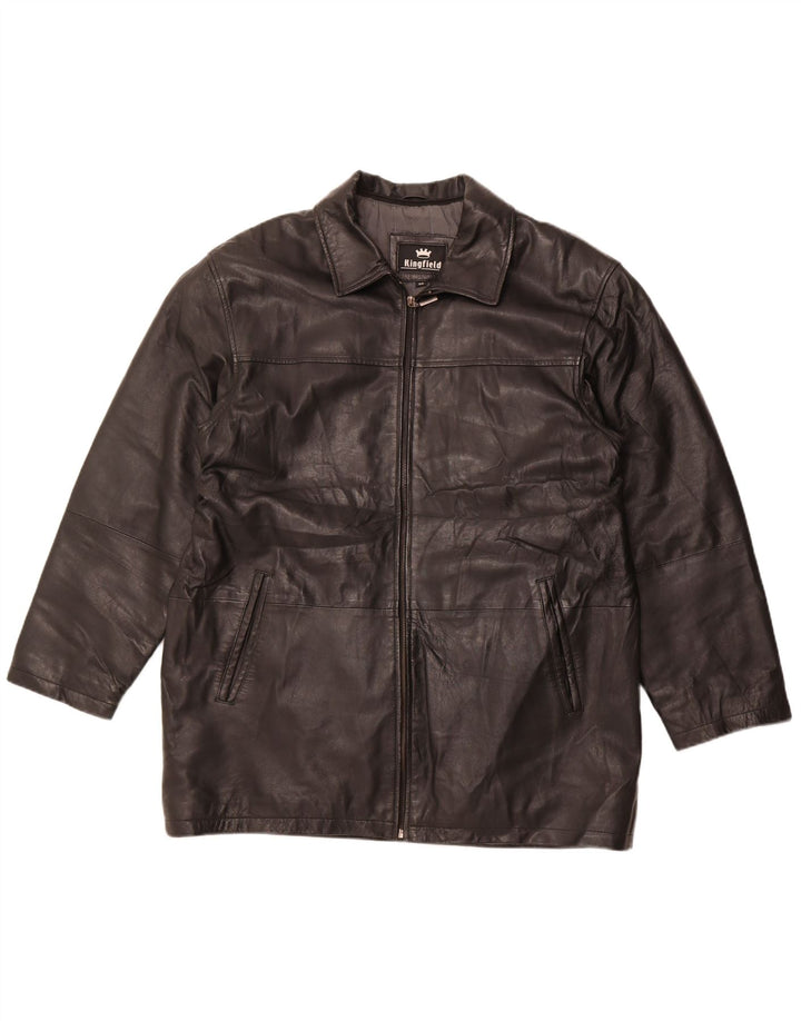 KINGFIELD Mens Leather Jacket IT 52 XL Black Leather