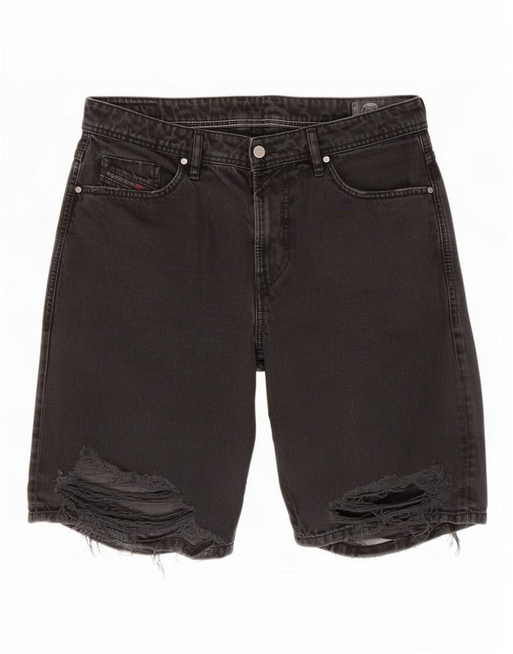 Diesel Mens Distressed Denim Shorts Medium W33 Black Cotton